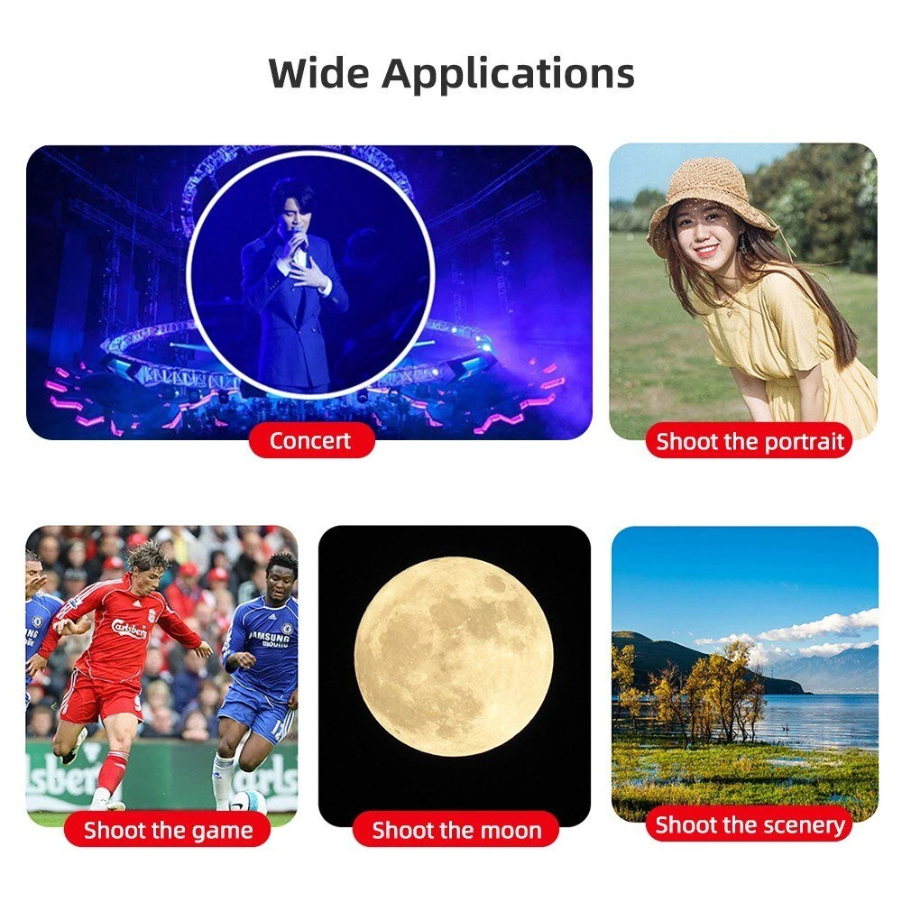 (image for) Zoom Phone Camera HD Lens 40X Long Focus Telephoto Monocular Telescope Optical Glass ED FMC BAK4 with Tripod BT Shutter